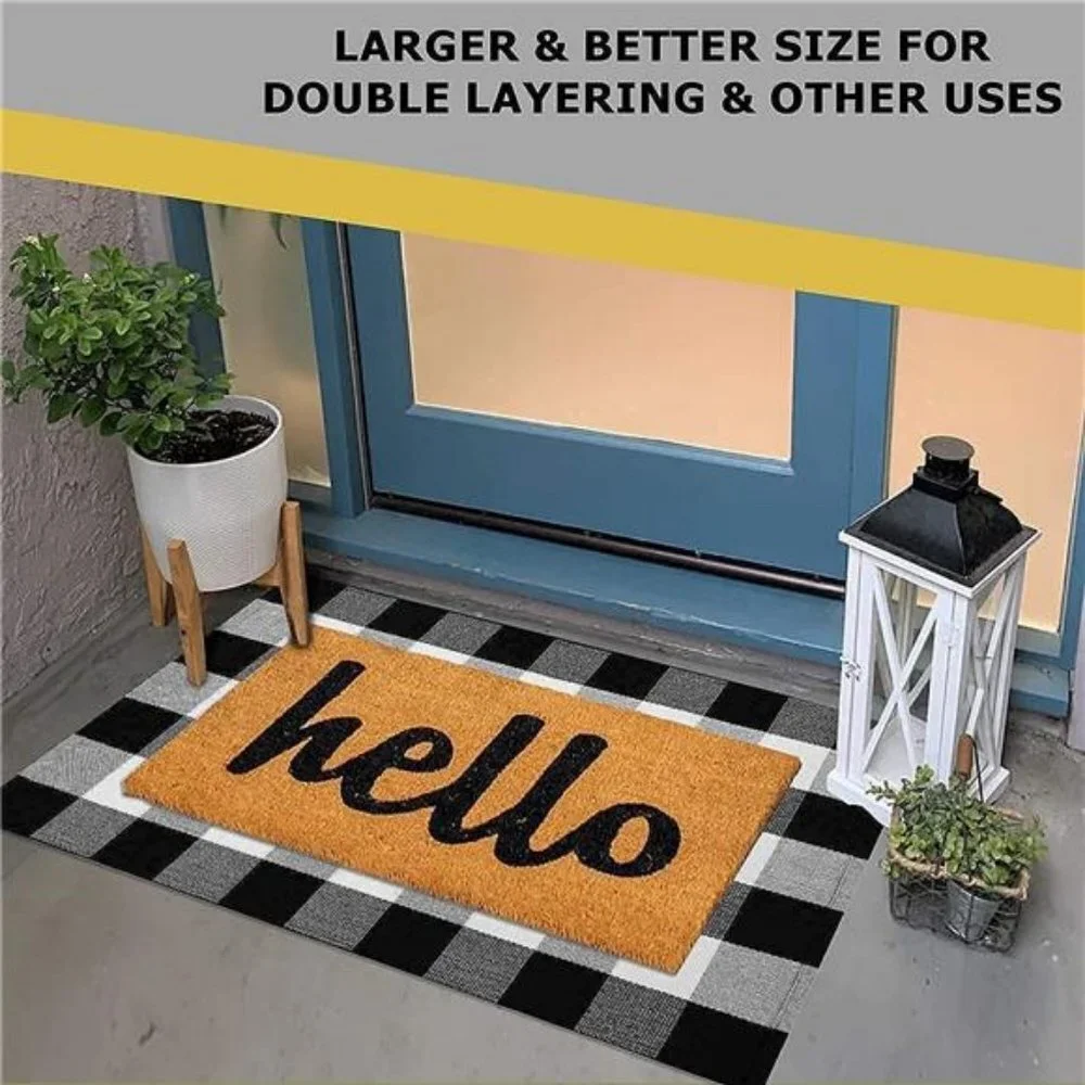 Buffalo Plaid Outdoor Rug 27.5 x 43 Inches Cotton Hand-Woven Checkered Door Mat
